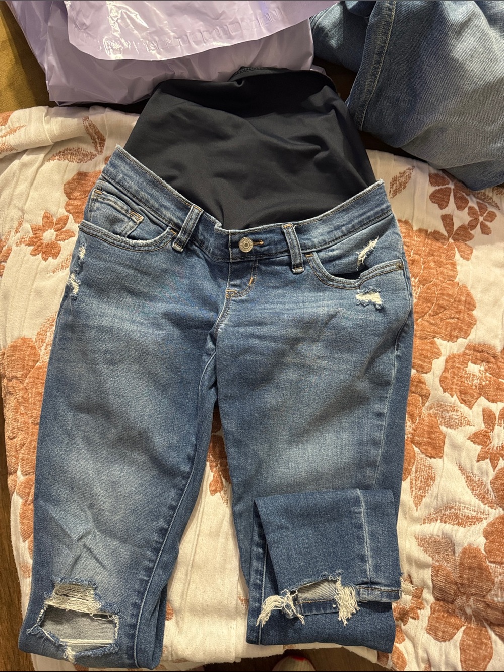 Abercrombie & Fitch Distressed Blue Maternity Boyfriend Jeans